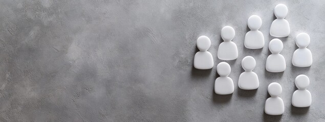 Group of white human figure icons arranged on a gray textured surface.