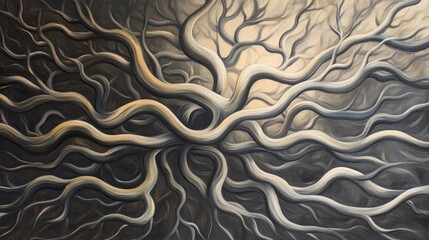 Obraz premium Dynamic pattern of twisting vines and roots dissolving into abstract gradients