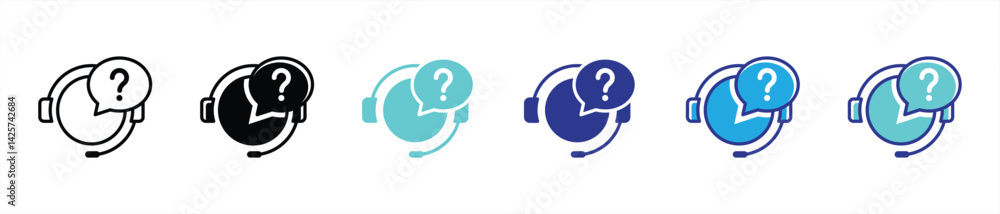 Poster customer support icon set. operator, call center, help thin line and different style color icon for 