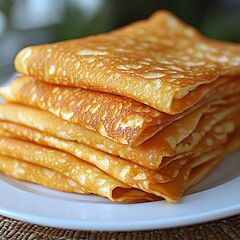 Stacked Crepes on White Plate