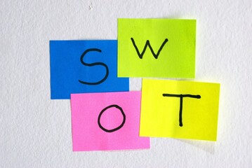 SWOT analysis text letter on colorful sticky notes