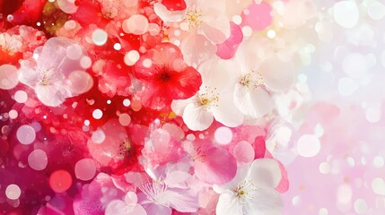 Fototapeta premium Digital abstract background filled with delicate and vibrant red, pink, and white blossoms