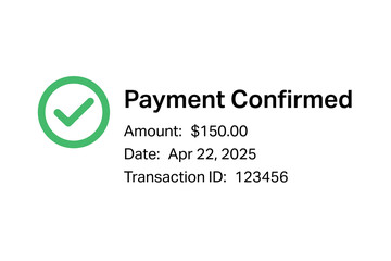 Payment success screen with transaction data and checkmark icon