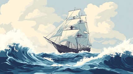 Obraz premium Sailing Ship Ocean Waves Storm.