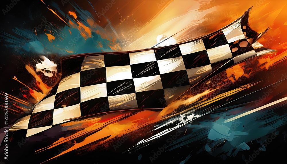 Poster dynamic abstract racing backdrop with checkered flag and grunge elements a highenergy scene capturin