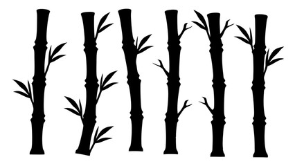 set of bamboo stalks silhouette vector on white background