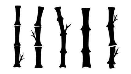 set of bamboo stalks silhouette vector on white background