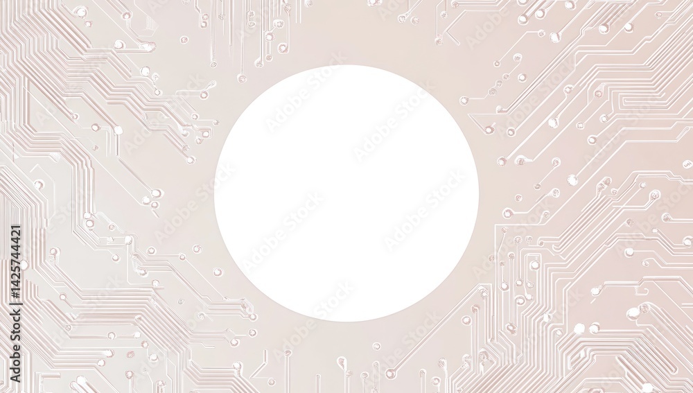 Poster abstract background with circuit board pattern and a bright white circle in center.