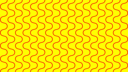 Seamless abstract pattern with red wavy lines on vibrant yellow background, ideal for textile, wallpaper, backdrop or wrapping and graphic design needs