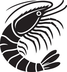 Shrimp silhouette vector, shrimp fish art icon