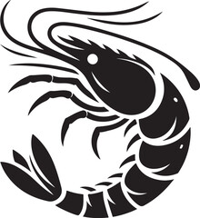 Shrimp silhouette vector, shrimp fish art icon