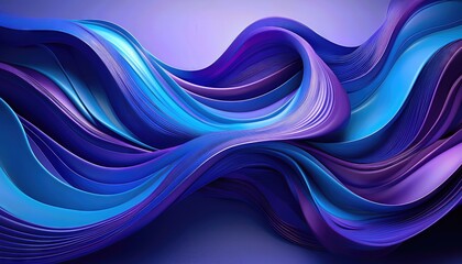 3D Abstract Digital Artwork Vibrant BluePurple Flow, Modern Ribbons in a Futuristic Setting, Exploring Infinite Possibilities with Energetic Fluidity