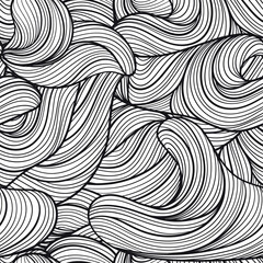 A seamless vector pattern featuring abstract line art waves created with flowing black lines and dynamic movement