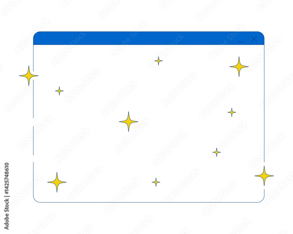 Poster empty software interface with sparkles 2d cartoon object. tech aesthetic. shiny product optimization