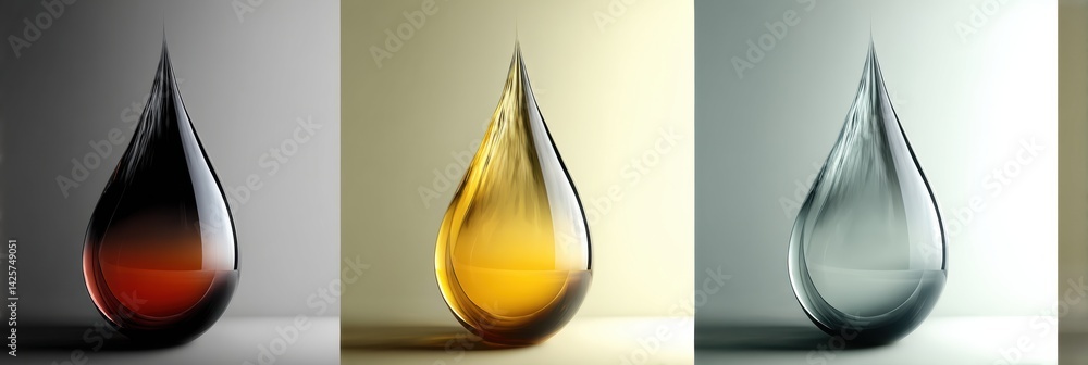 Poster Exploring the Beauty of Oil Droplet Shapes With Textured Layers and Shadows Illuminated in Various Colors and Reflections
