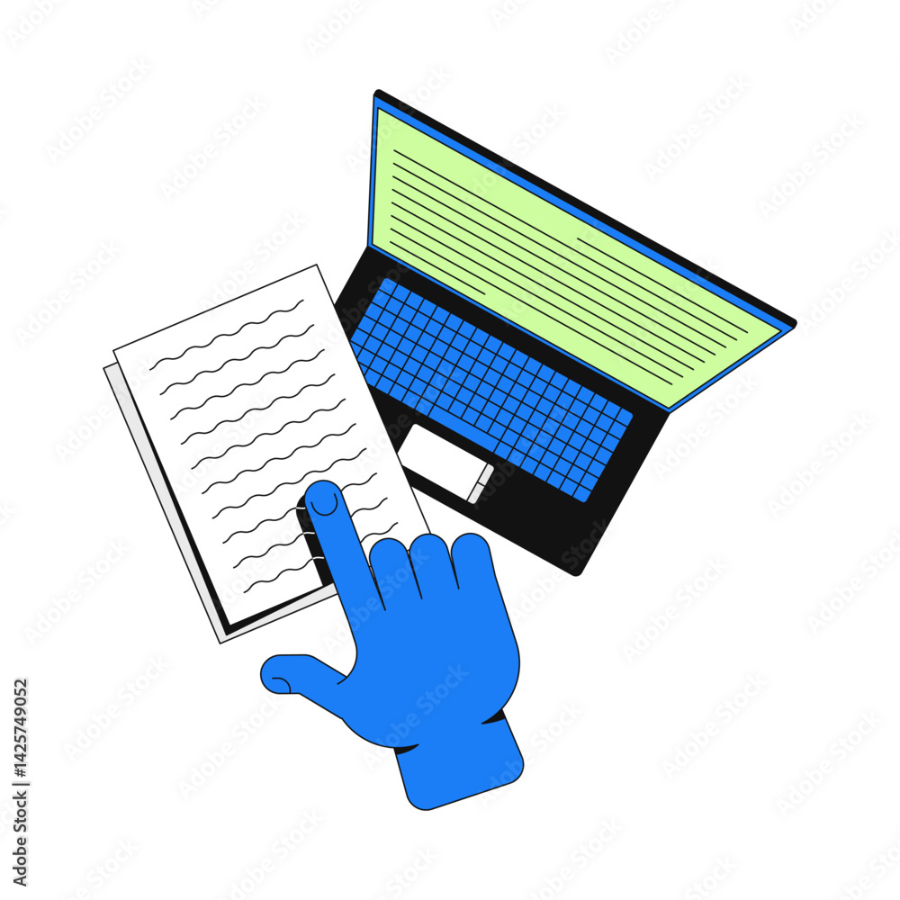 Poster study data 2d onboarding ui illustration. document processing, digitization. e-learning. finger poin
