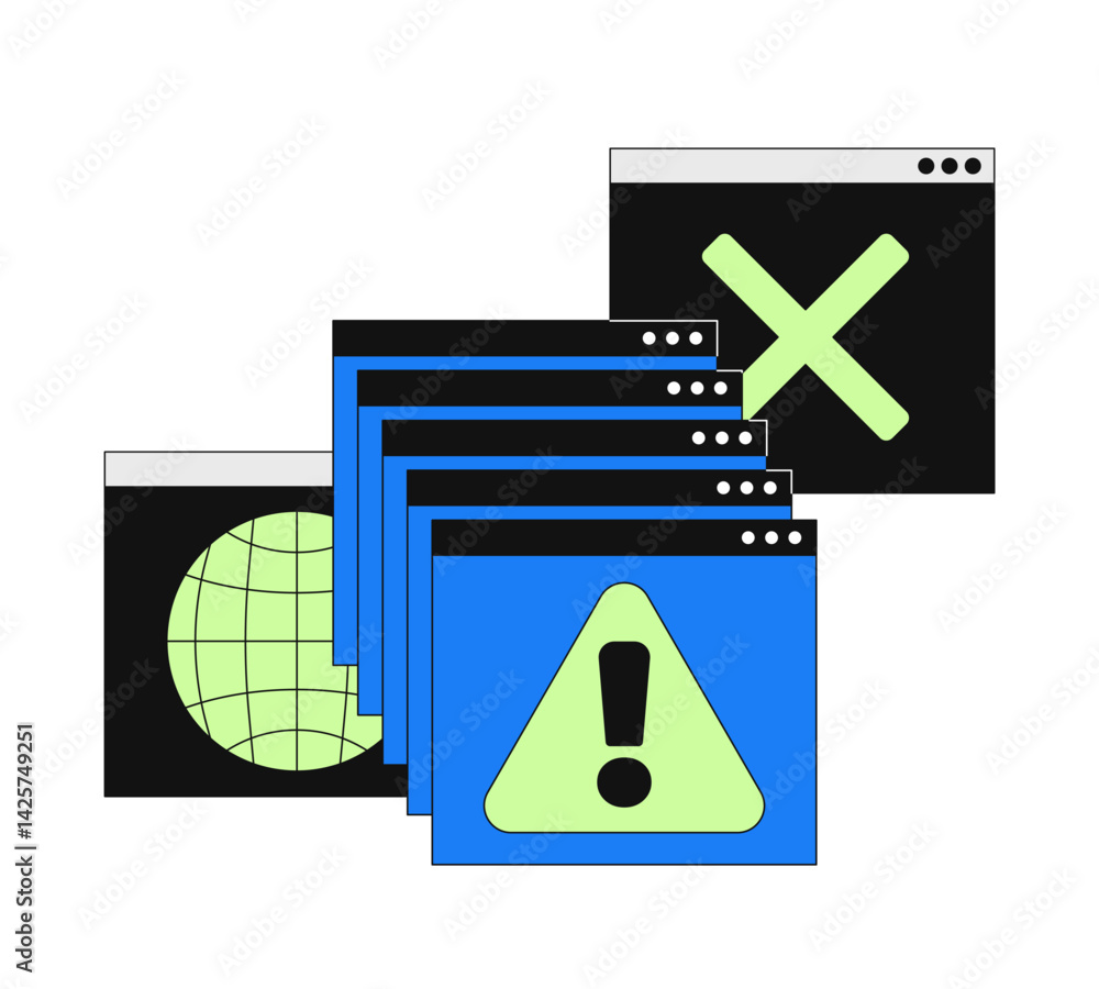 Poster system error alert popups 2d onboarding ui illustration. connectivity problems. software crash, fail