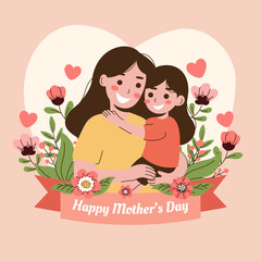 Happy Mother's Day with flowers. Vector illustration