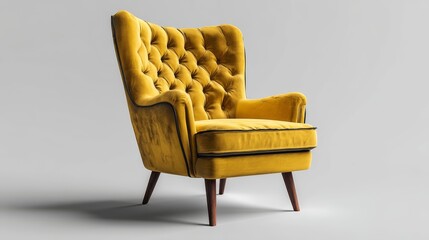 Isolated yellow armchair on white, a standout piece for modern interior visuals. 