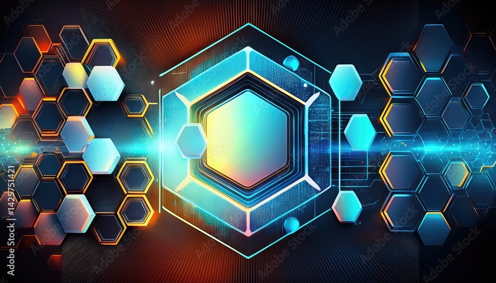 Aufkleber vibrant technological dreamscape a symphony of interconnected hexagonal patterns in a futuristic lan