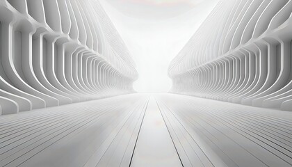 Futuristic Minimalism A Monochromatic Techscape at Dusk, Featuring Modern Geometric Structures, Merging Architecture with Abstract Artistry, Illuminated by a Soft Glow.