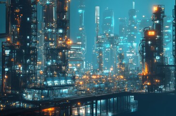 Obraz premium A futuristic AI-managed oil refinery plant with