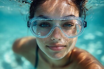 Fototapeta premium This shot can symbolize skin protection after swimming and be relevant for advertising skin care products.