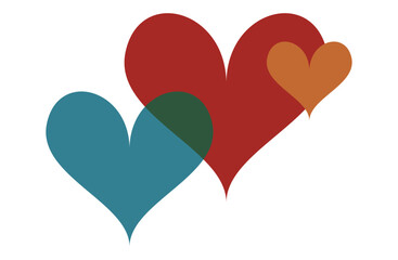 Three Overlapping Hearts in Green, Red, and Orange