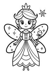 Fairy Coloring Page for Kids – Cute Magical Fantasy Character with Wings | Printable Coloring Book Sheet for Girls, Preschool, and Children’s Activity Pages