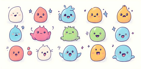 Cute Colorful Blob Characters with Happy Expressions