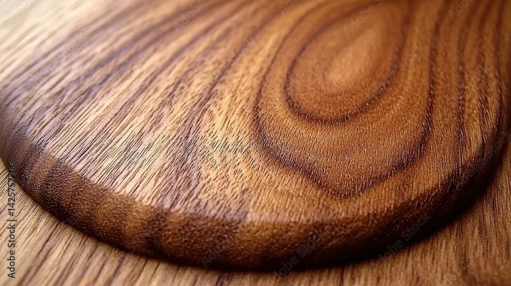 Aufkleber wooden table featuring a circular pattern of rich walnut grain with a unique wavy design for aesthet
