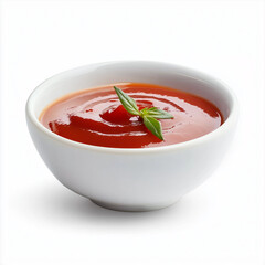 Delicious ketchup in white bowl isolated on white background. Portion of tomato sauce with clipping path. Collection of various sauces. Ai Generated Images