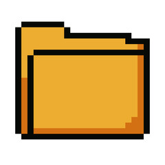 Minimalist pixel art yellow folder icon for business projects, apps, and UI design. Ideal for topics related to documents, file storage, and data management. Retro 8 bit video game style. Vector