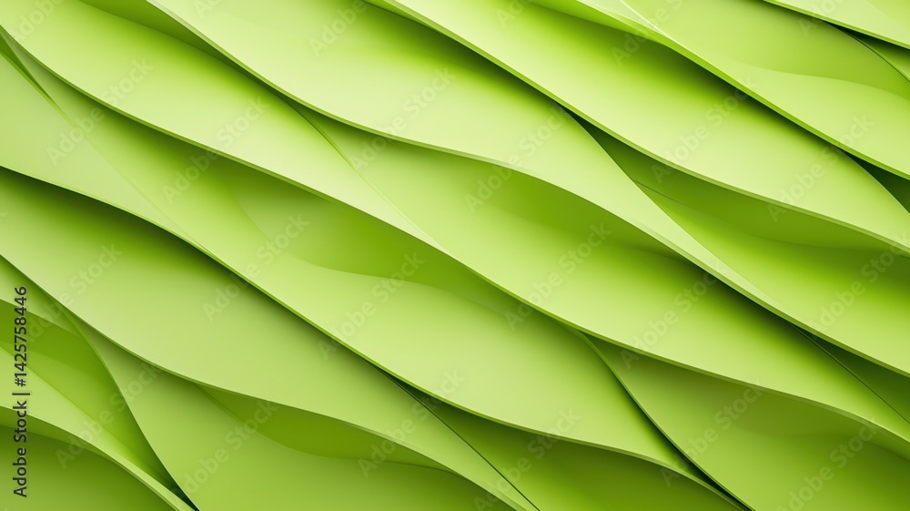 Poster lime green crumpled paper waves forms an abstract geometric background, creating a dynamic visual ef