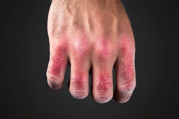 Frostbite on fingers shows discolored and damaged skin in hyper realistic 3D rendering