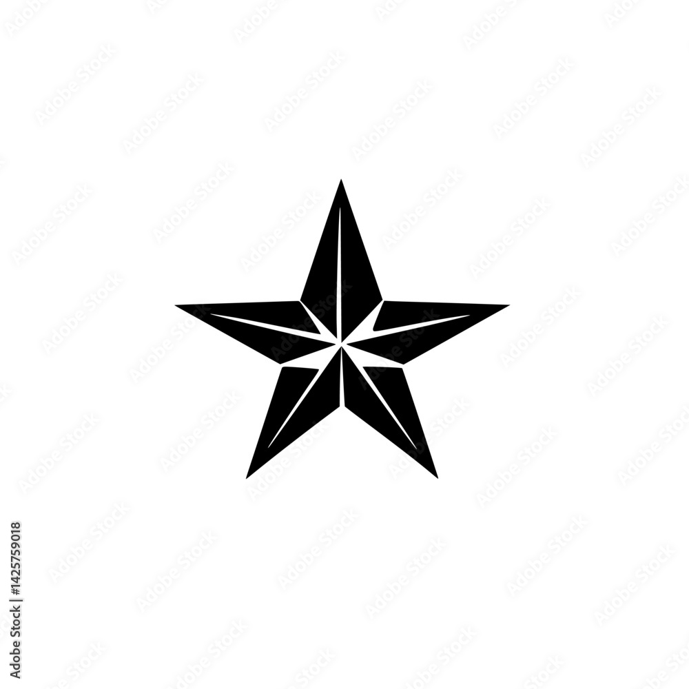 Poster black icon of a five-pointed star with sharp lines, suitable for various design projects and digital