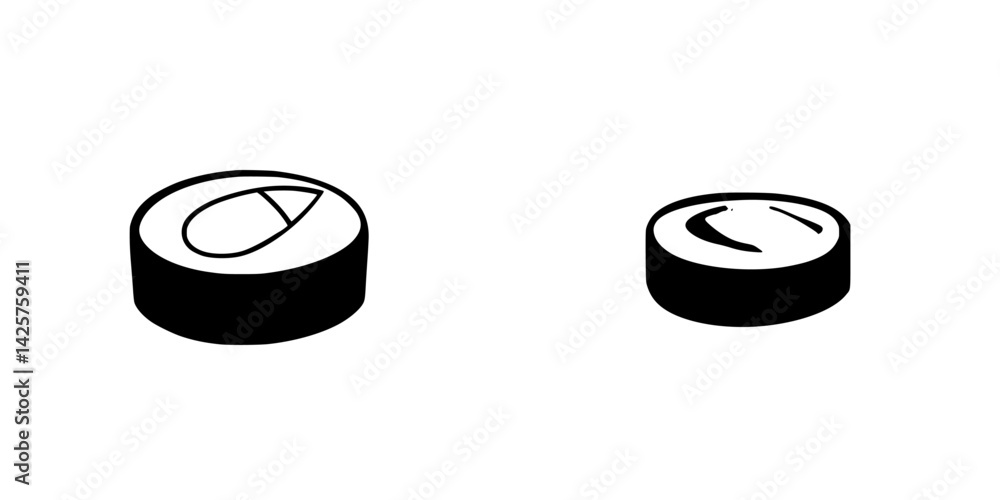 Poster black icons representing two different shapes of pills on a plain background