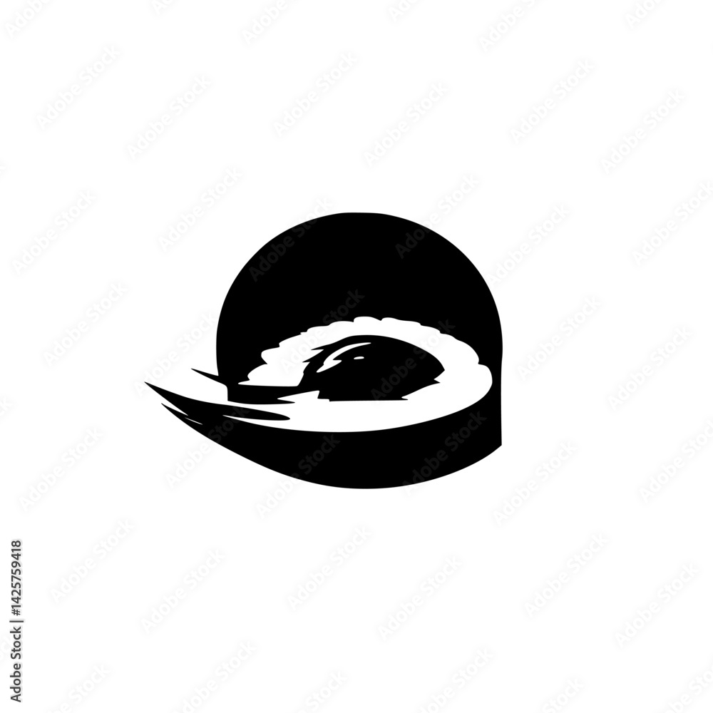 Poster black icon representing a stylized wave with a circular background, ideal for minimalistic design pr