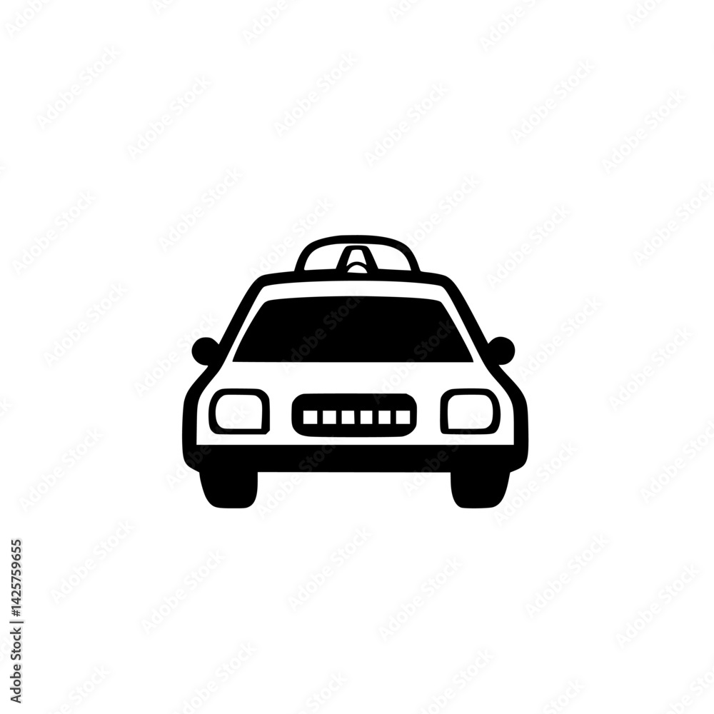 Aufkleber black icon of a taxi with a simple design, displaying front view and essential features in a minimal