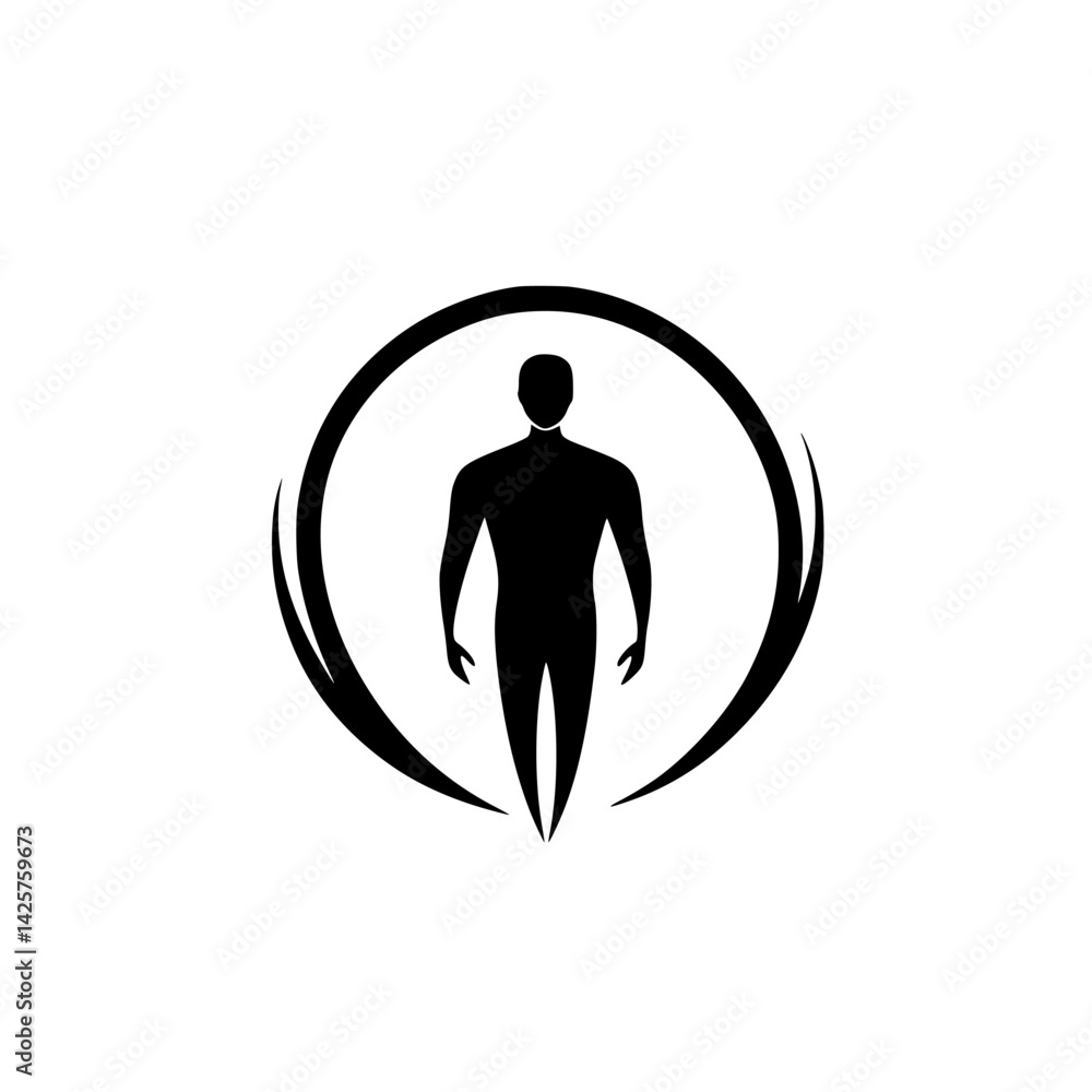 Poster silhouette of a human figure within a circular black icon representing unity and strength