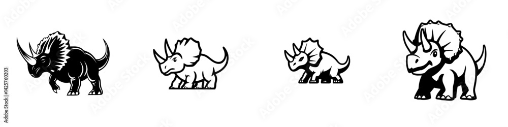 Aufkleber black icon set of triceratops in various styles and sizes for graphic design applications