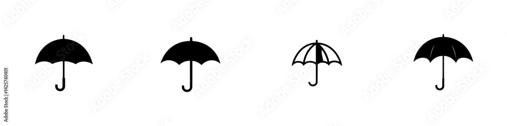 Aufkleber set of four distinct black umbrella icons showing various styles and designs on a plain background