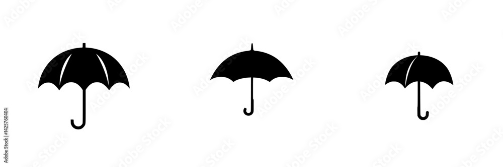 Aufkleber set of black umbrella icons arranged in a minimalist style on a plain background showcasing differen
