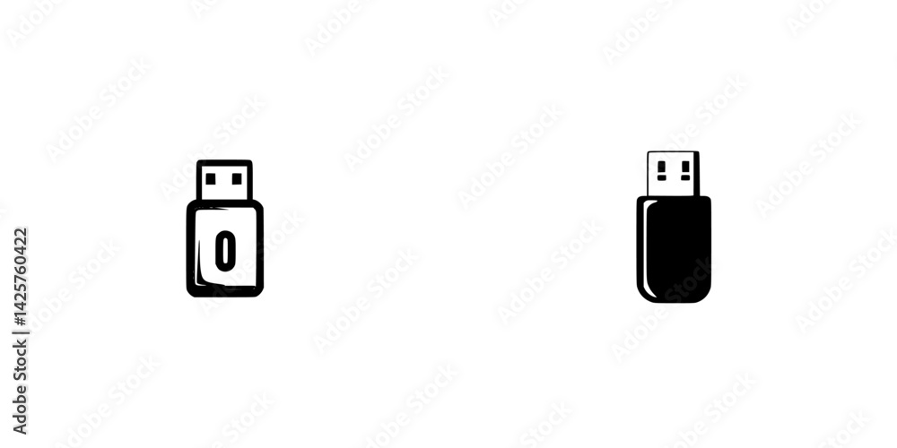 Poster black and white icons representing usb flash drives with distinct designs and shapes showing technol