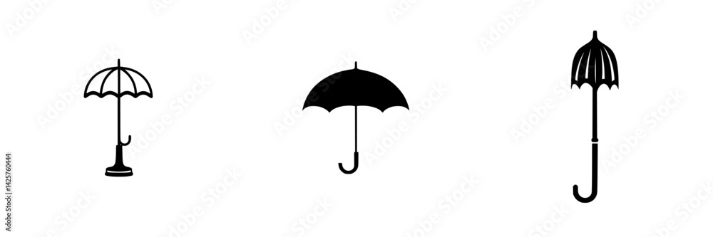 Aufkleber black icons of different types of umbrellas displayed in a minimalist style on a white background fo