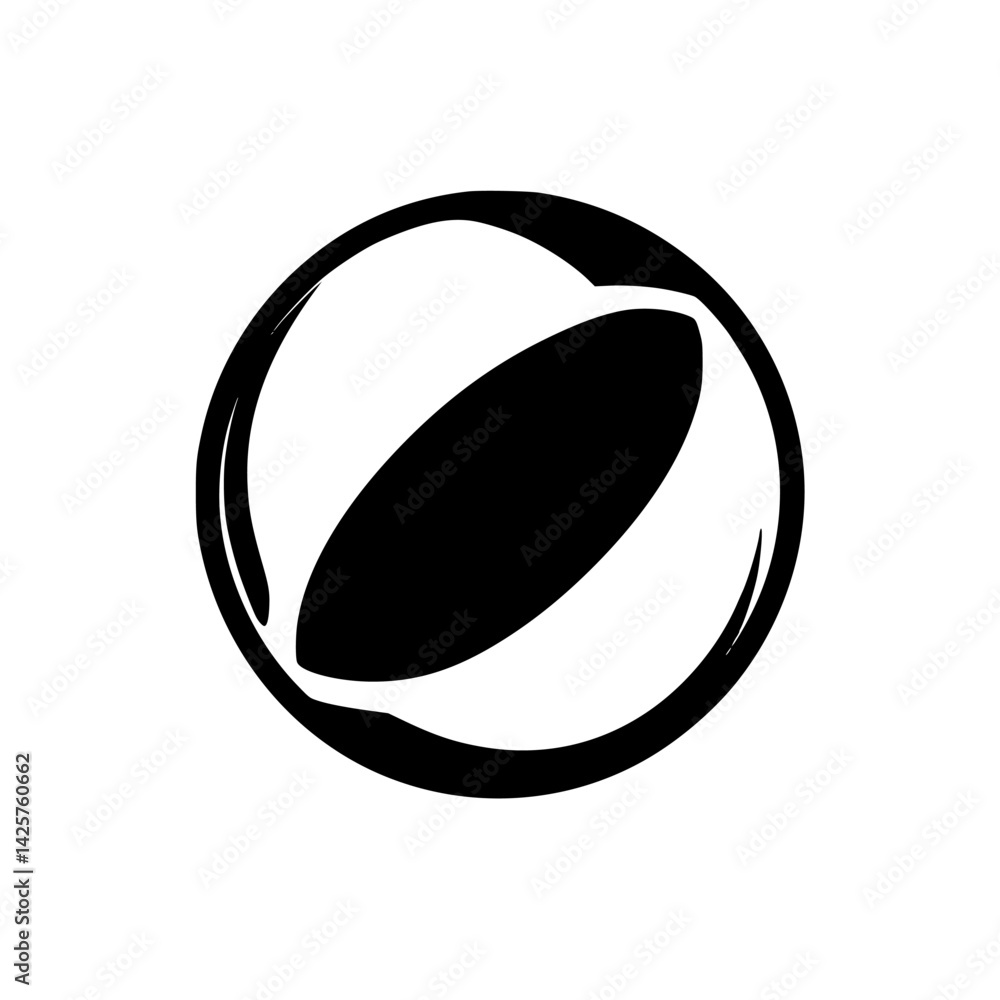 Poster set of black icons representing a sports ball within a circular design for use in digital media and 
