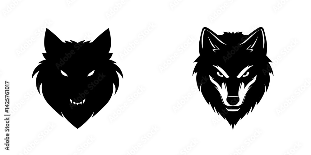 Poster black wolf icons showcasing distinct styles with fierce expressions and sharp features