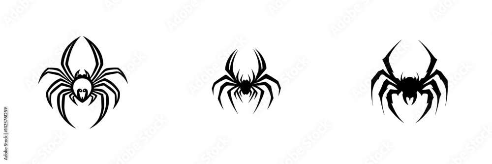 Aufkleber set of black spider icons showcasing different designs and styles for use in graphic projects and di