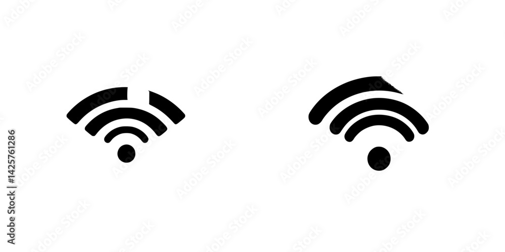 Poster set of black icons representing wi-fi connectivity for digital design elements, highlighting differe