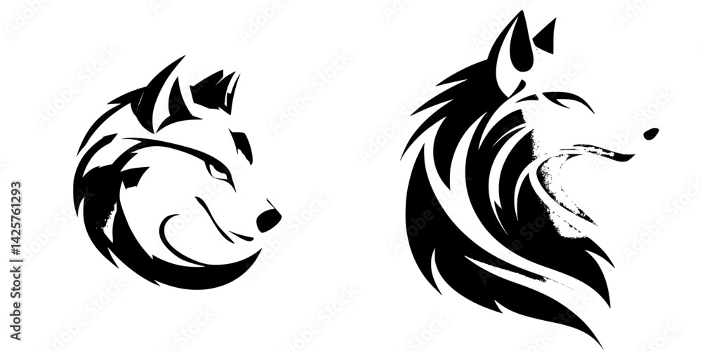Poster black wolf icons showing sleek design and different expressions for branding or artistic use